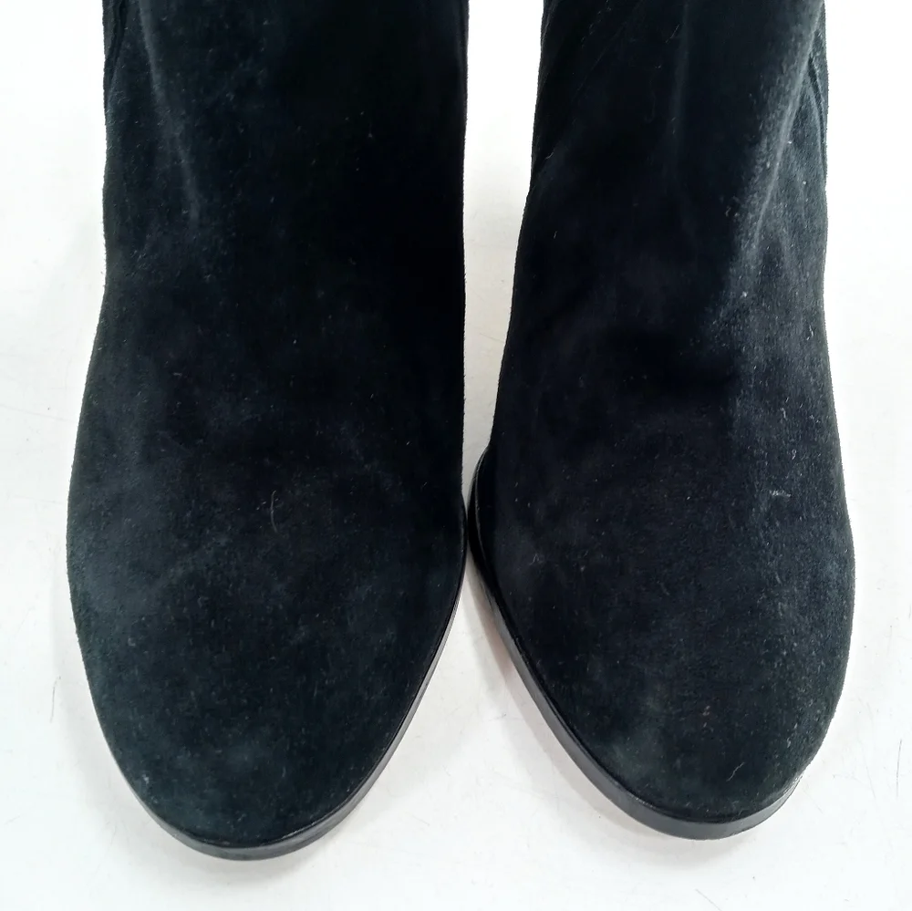 L.A.M.B. Gwen Stefani Black Suede Snake‎ Heel Ankle Boots